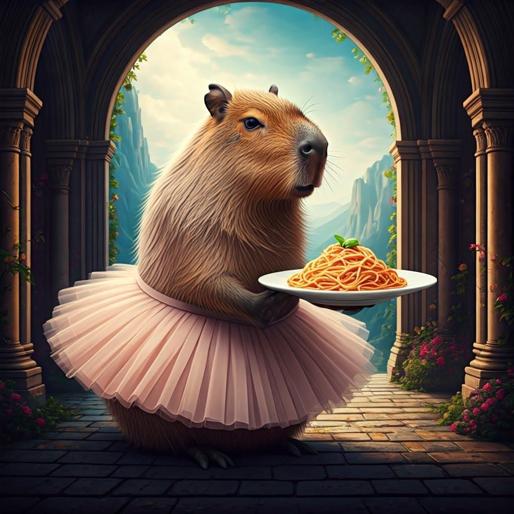Capybara in Tutu with Spaghetti: Renaissance Matte Painting