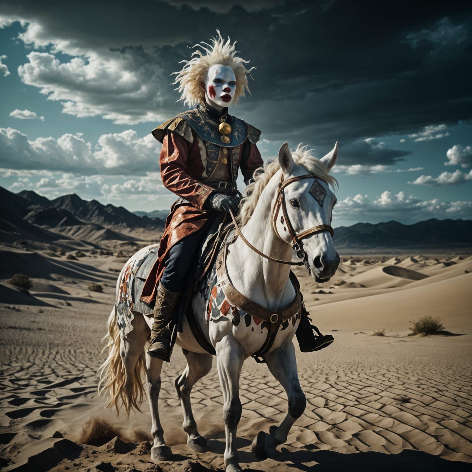 Albino Horse Clown Lost in Thought