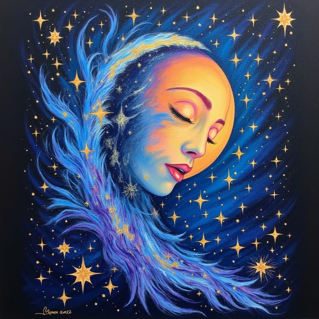 Cosmic Goddess Tarot Card in Vibrant Graffiti Style