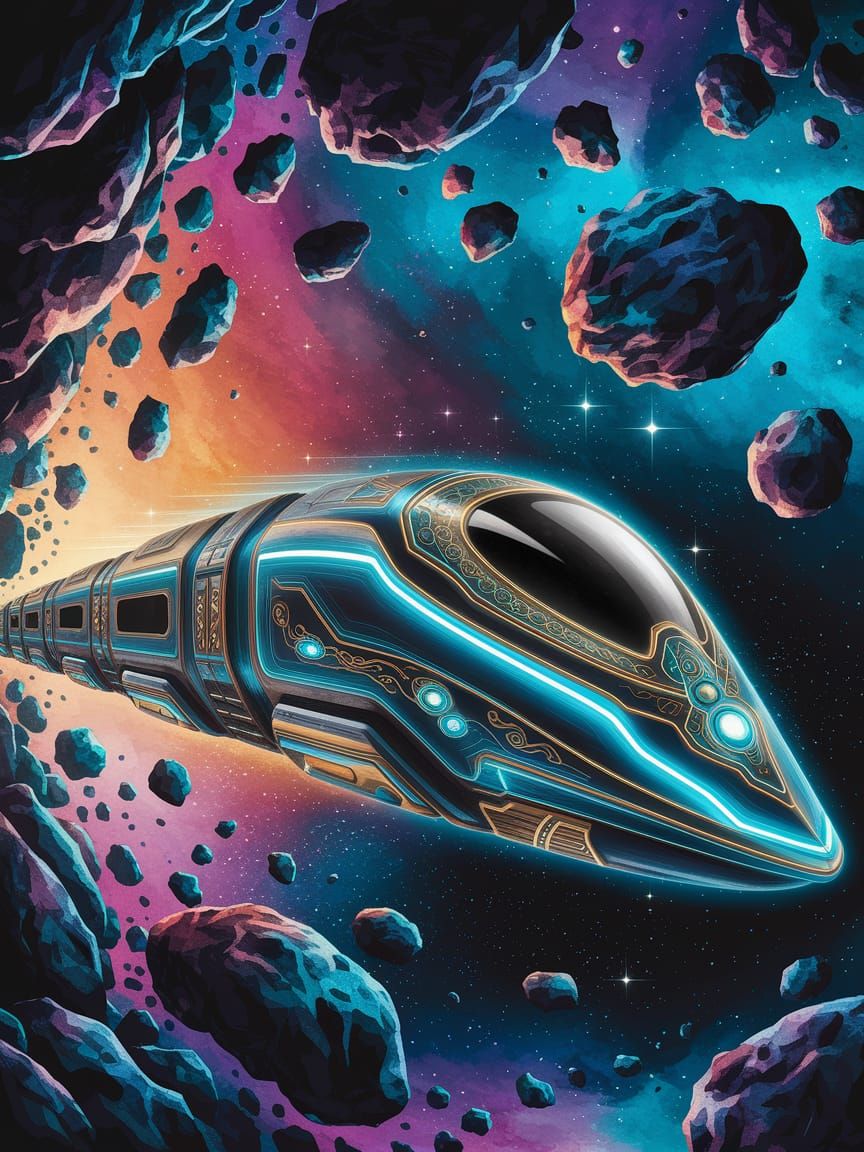 Galactic Space Train in a Starry Asteroid Cluster