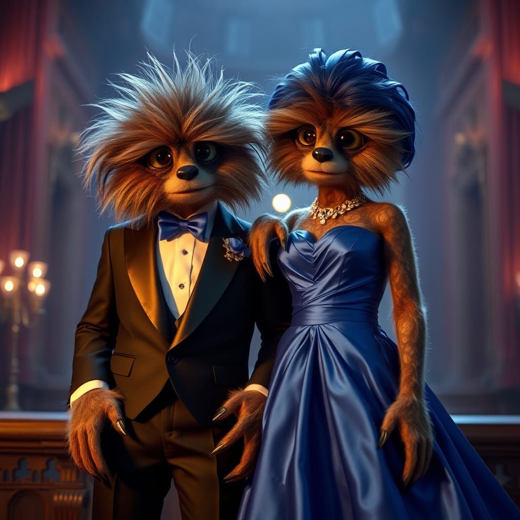 Furry Monsters Prom Photo: Hyperrealistic and Cinematic
