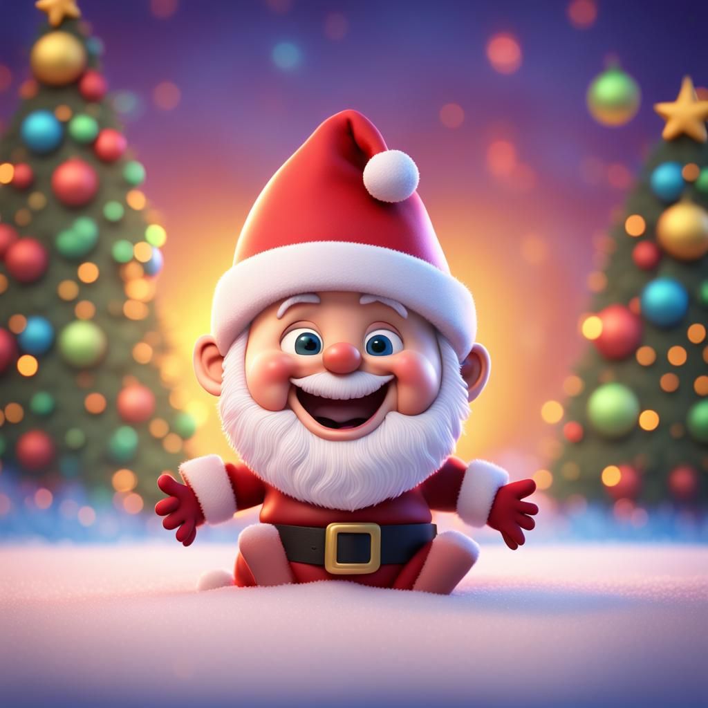 Baby Santa Claus with Smiley Face: Pixar-style 3D Art