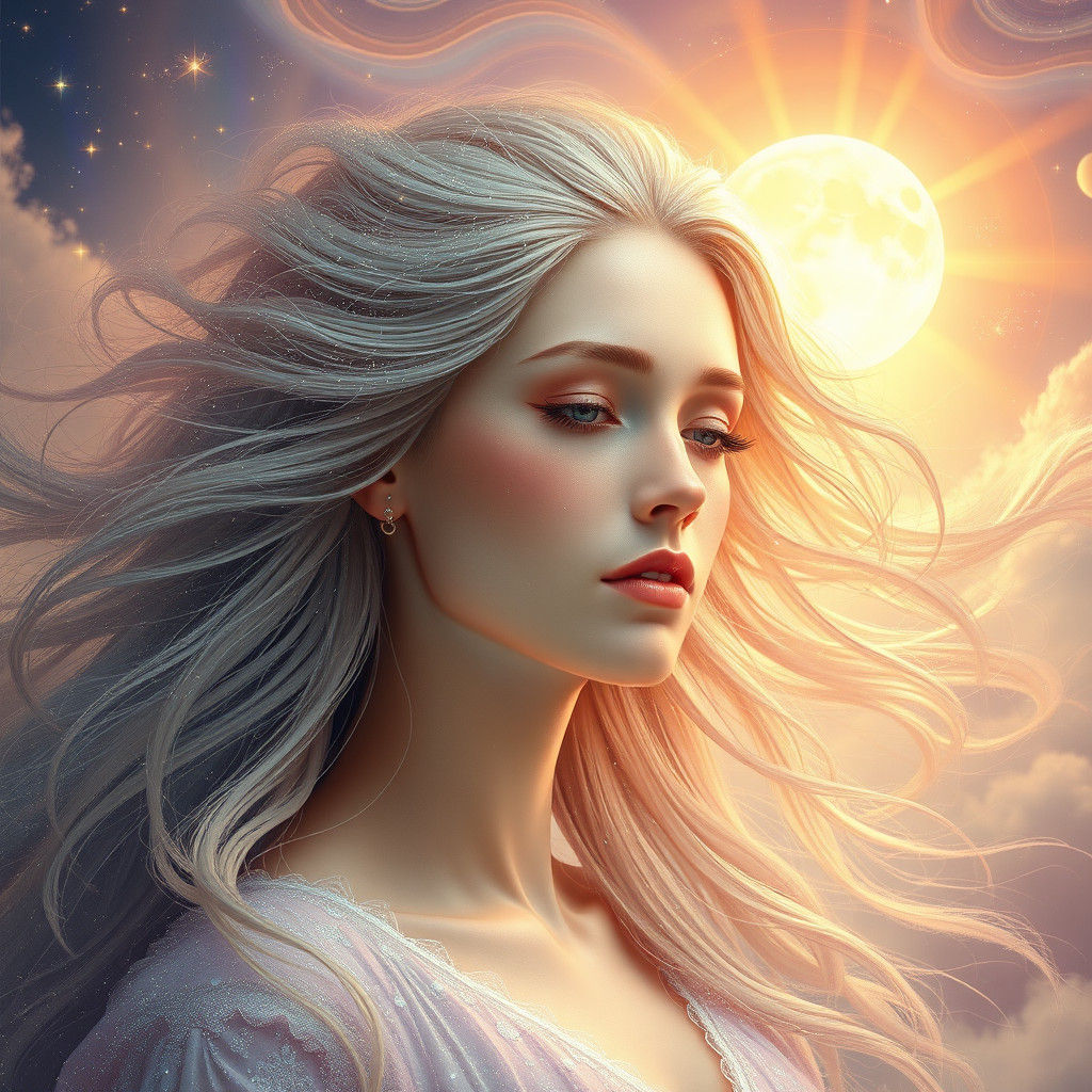 Ethereal Goddess with Rainbow Sky in Fantasy Art Style