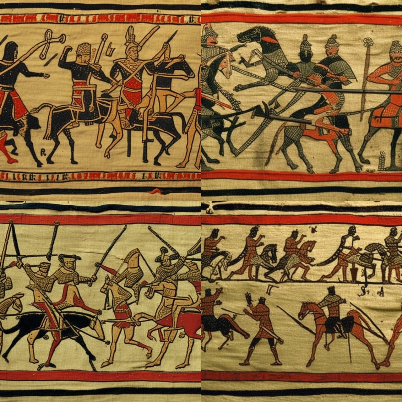 Medieval Battle Scene in Bayeux Tapestry Style