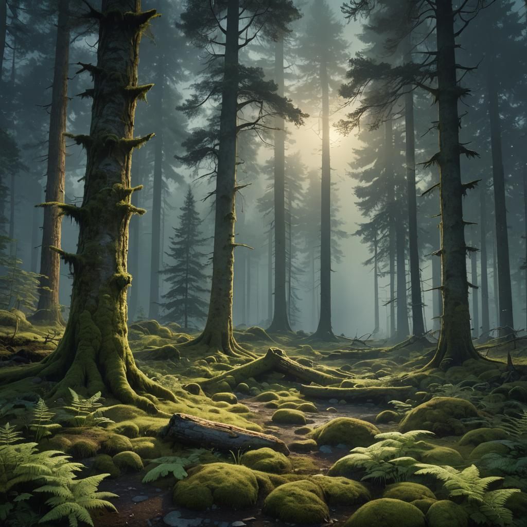 Moonlit Swedish Spruce Forest Concept Art