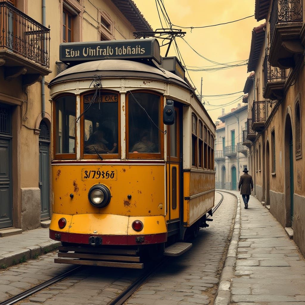 Vintage Tbilisi Tramvai in Gouache Style