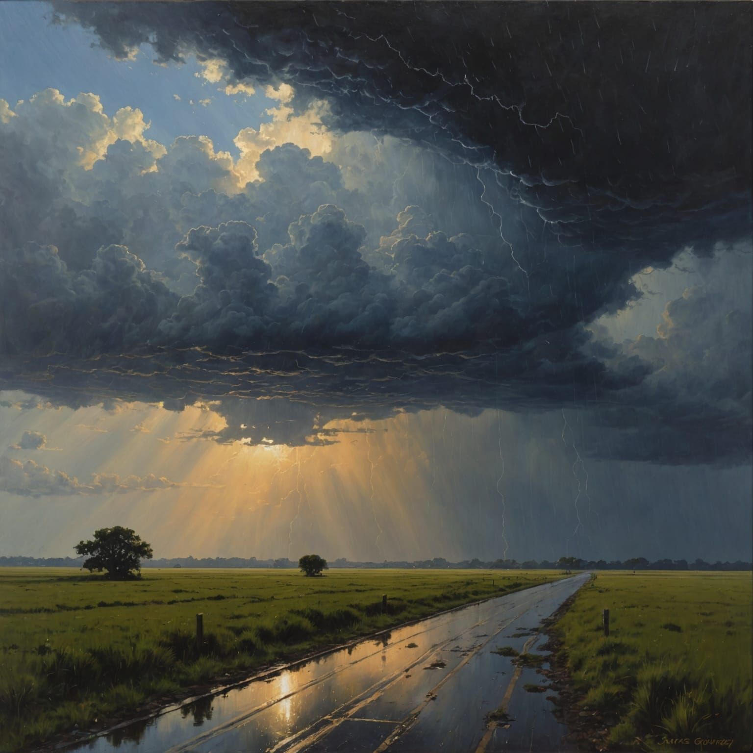 Soul's Shelter: Raindrops in Oil Painting Style