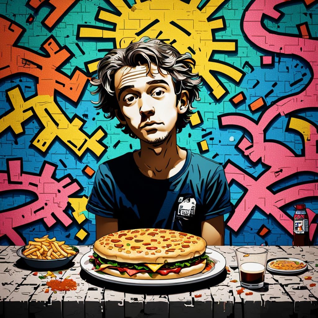 Pop Art Figures in Pixelated Scene