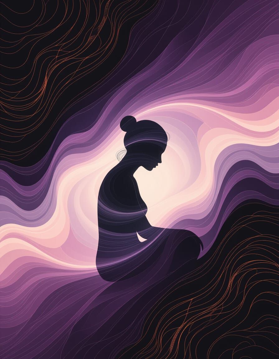 Ethereal Silhouette in Abstract Psychedelic Landscape