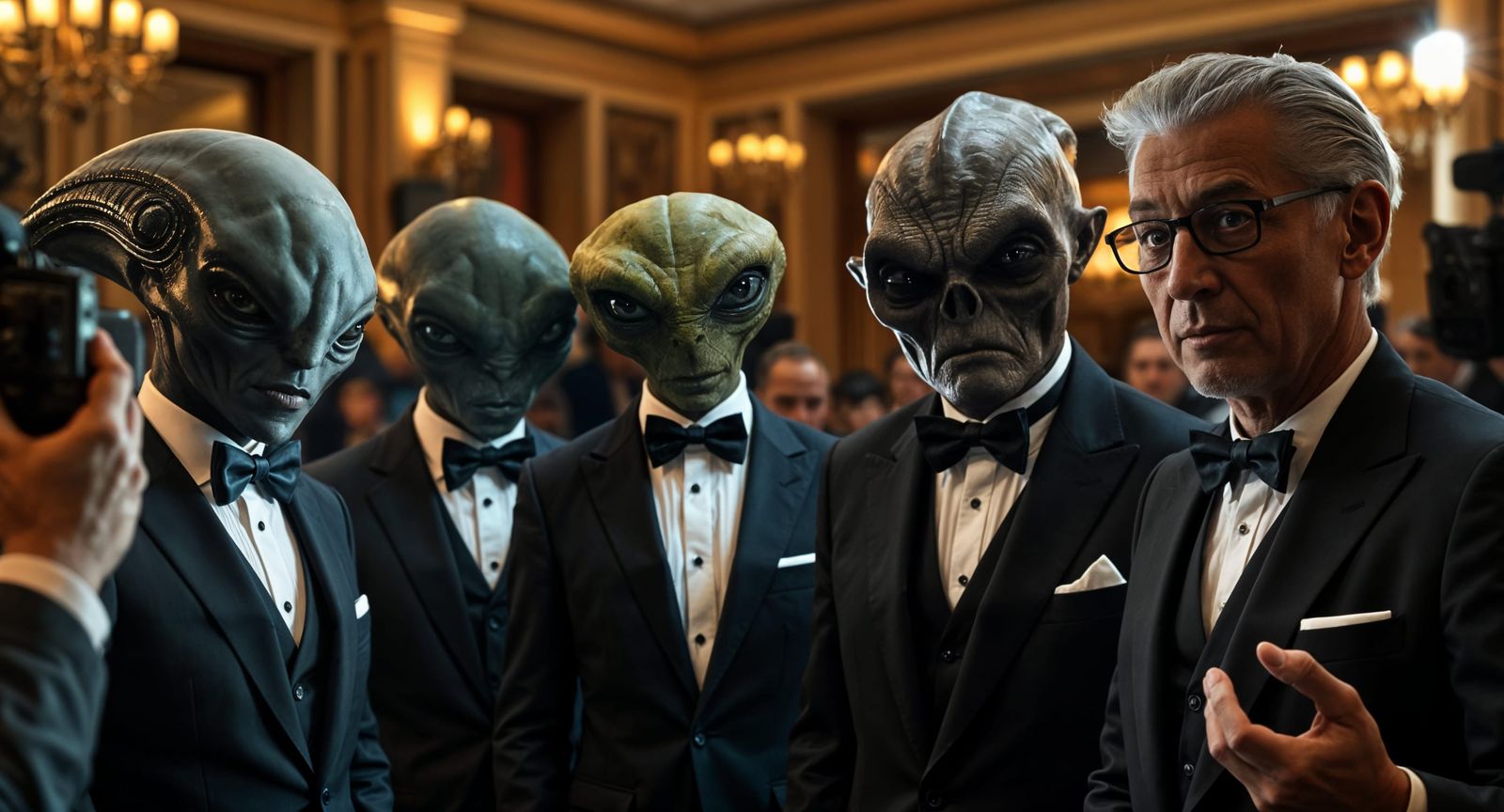 Aliens and Human Photograph at Galactic Conference