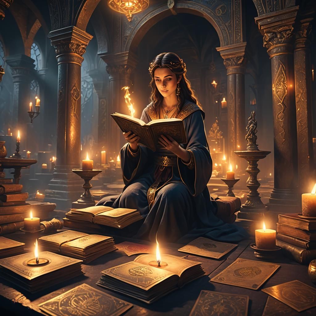 Mystical Tarot Reader in Dark Fantasy Style