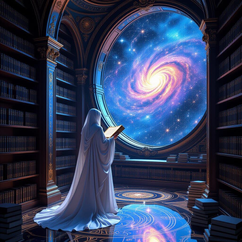Cosmic Librarian Cataloging Celestial Tomes in Galaxy Librar...