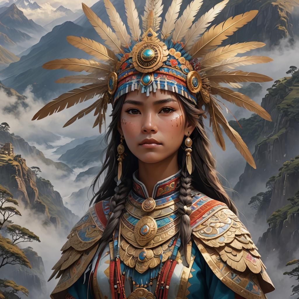 Inca Woman Portrait in 3D Anime Style