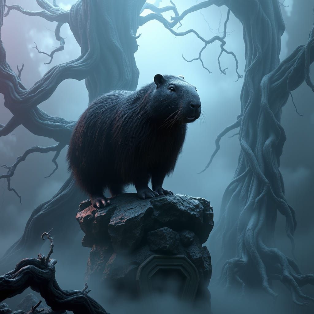 Mystical Capybara Guardian in a Dreamlike Realm