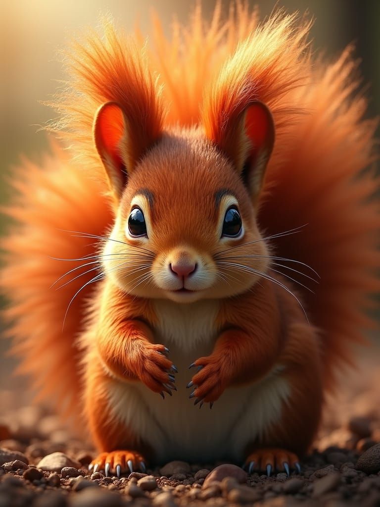 Squirrel with Fiery Red Hair Halo