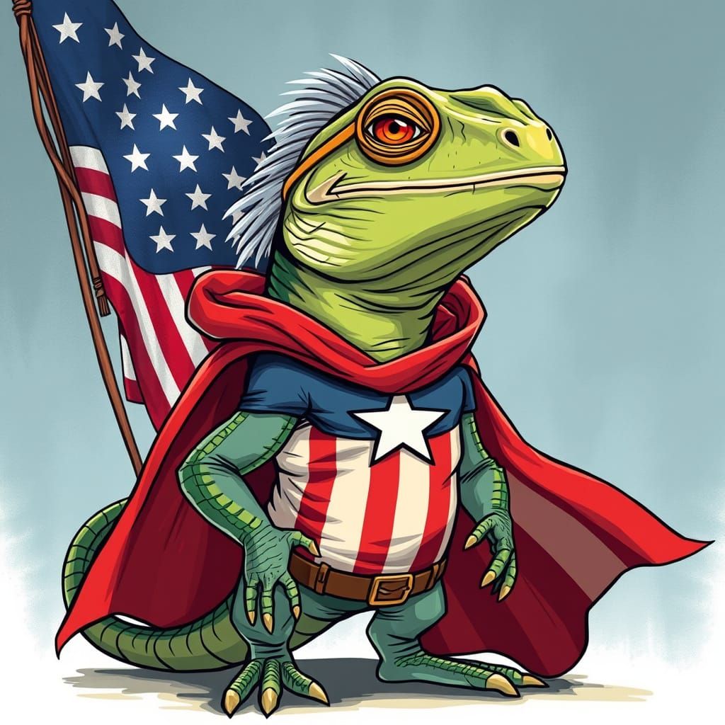 Iguana Superhero Illustration in Stylized Digital Art