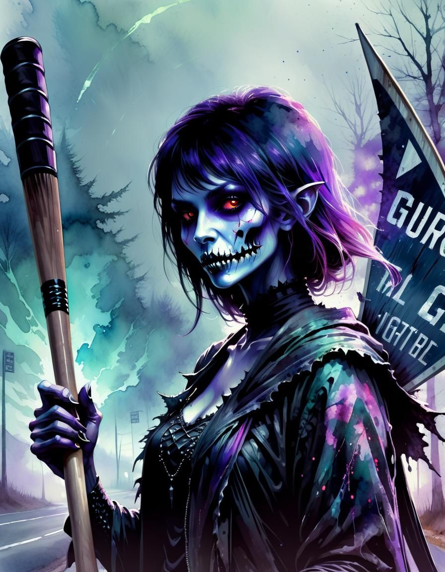 Eerie Ghoul in Dark Fantasy Watercolor Illustration