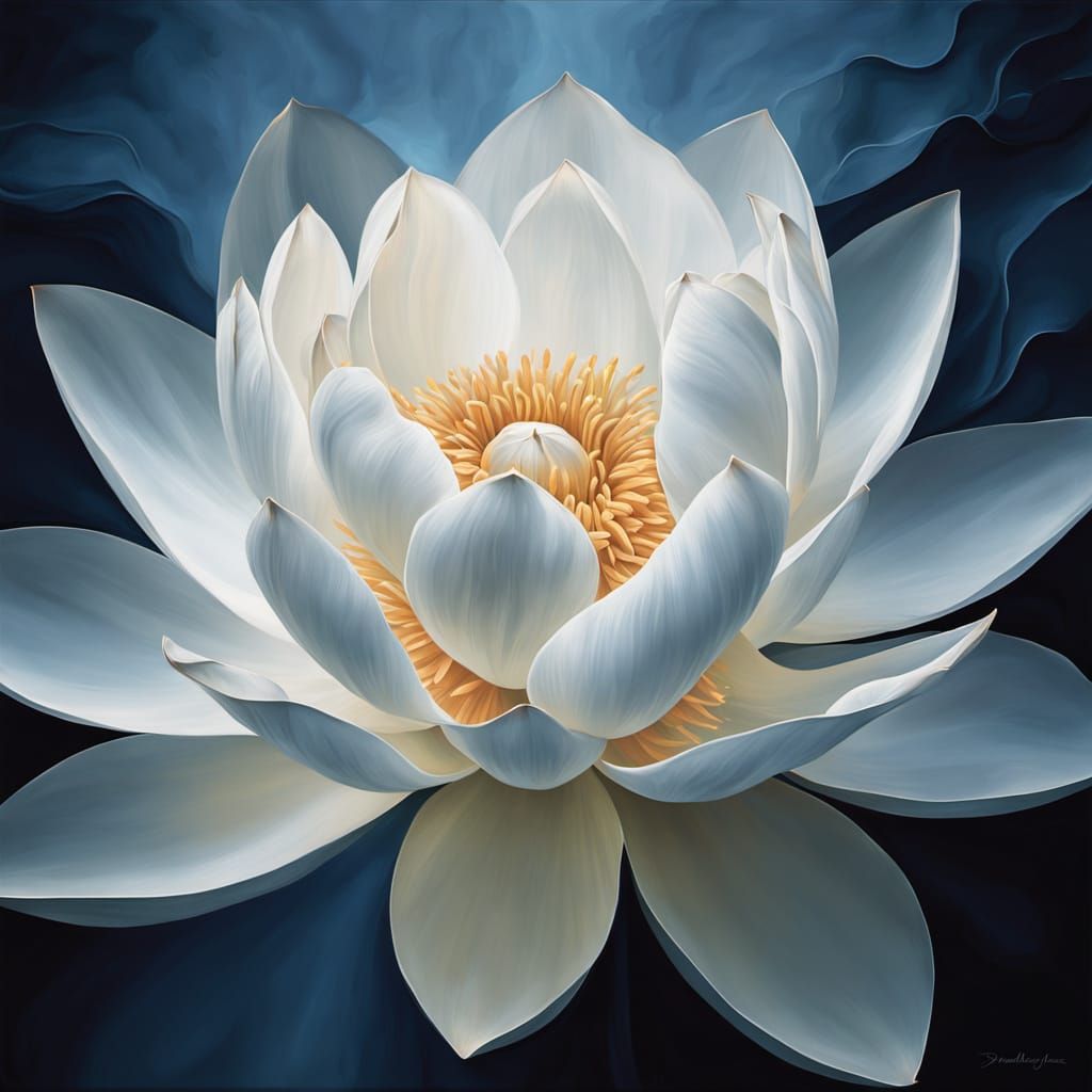 Surreal White Lotus Blooms in Dark Void