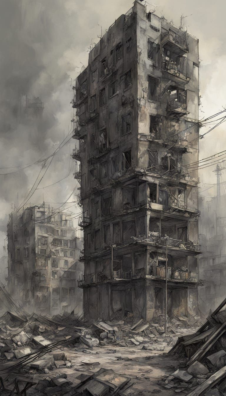 Post-Apocalyptic Cityscape in Stark Oil Painting Style