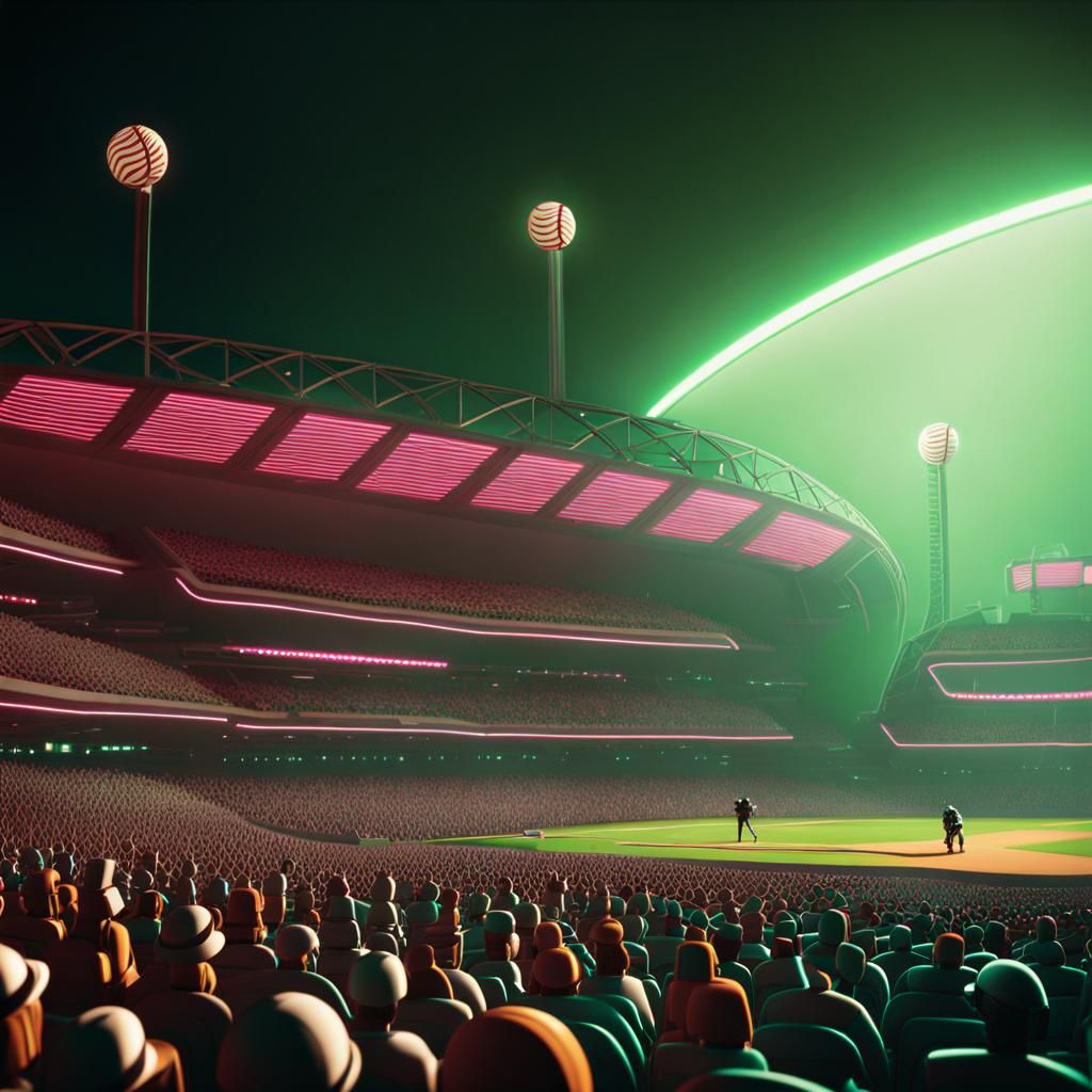 Sci-Fi Baseball Game with Cheering Robots