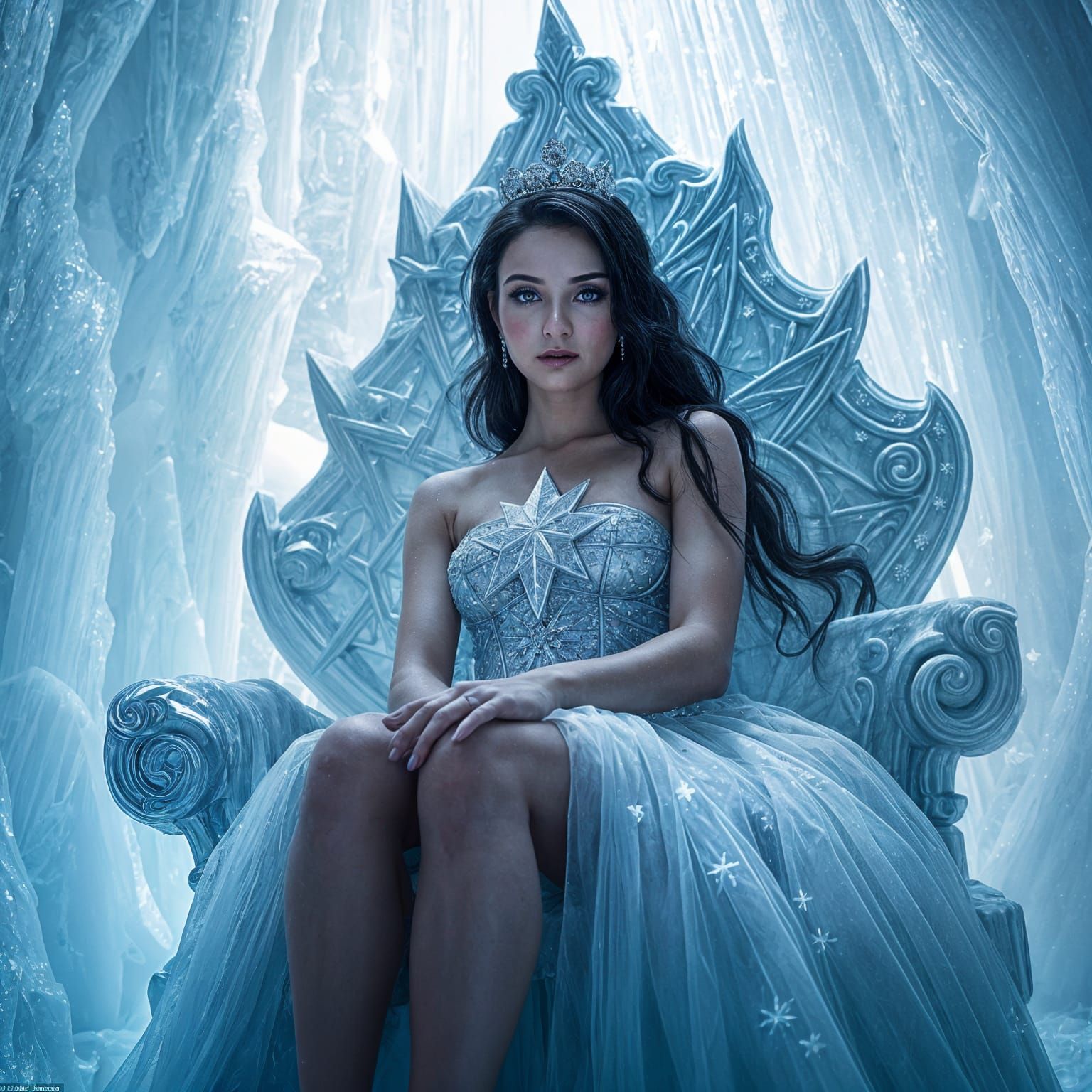 Ice Queen on Throne in Icy Palace