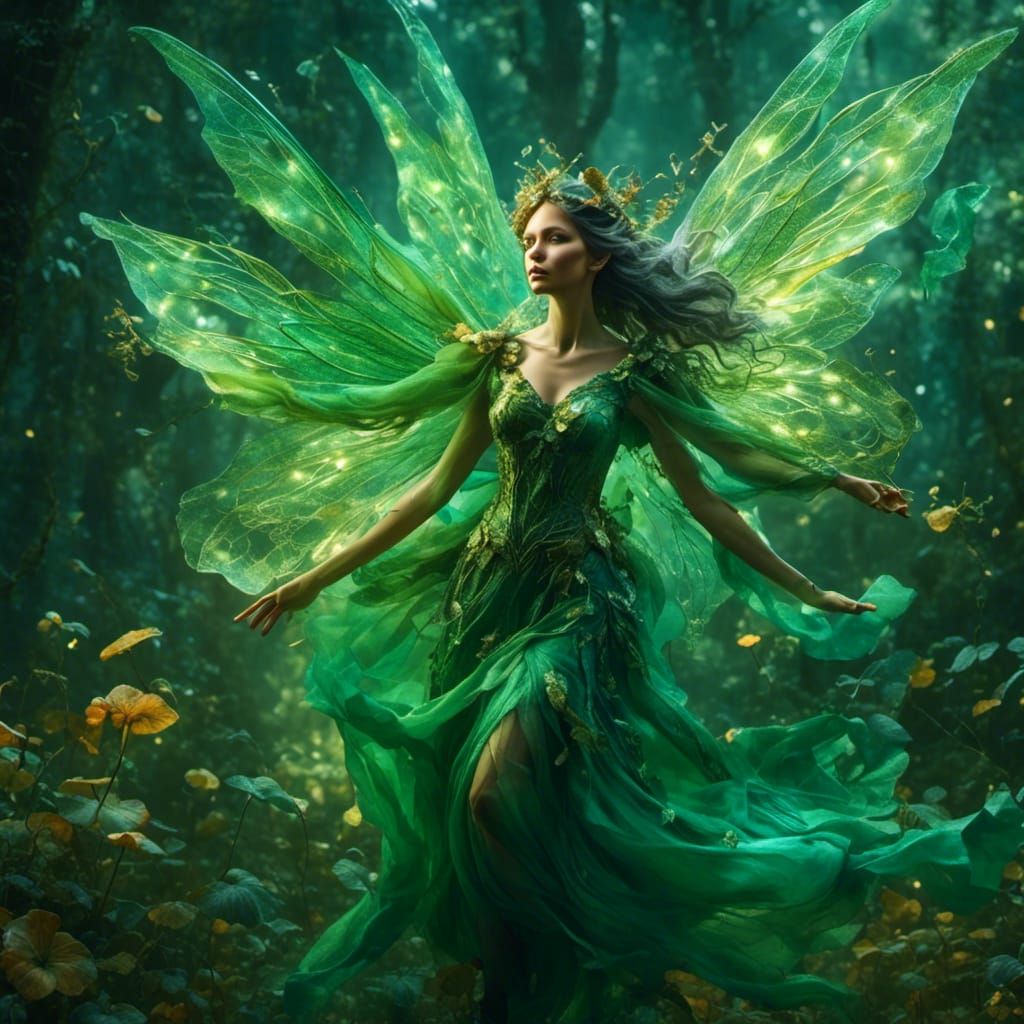 Mystical Green Fairy in Hyperreal Style