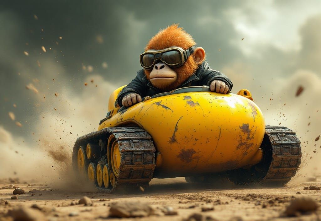 Chibi Gorilla Races Rubber Duck Tank in Wasteland