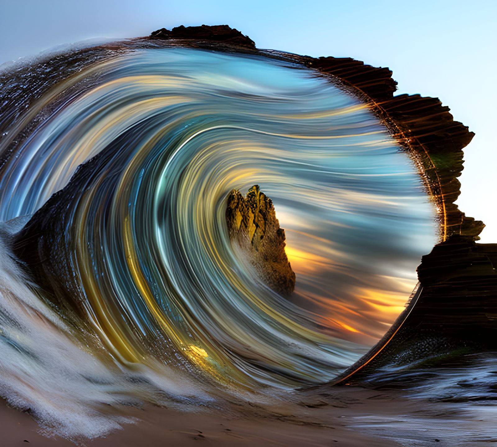 Kaleidoscopic Glass Wave Refraction in Golden Light