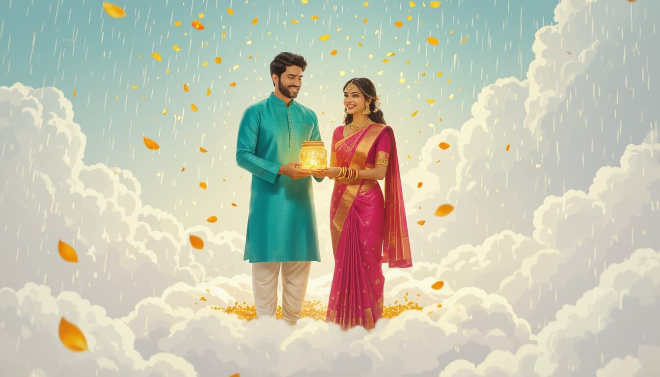 Astronaut Couple Collecting Memories in Clouds