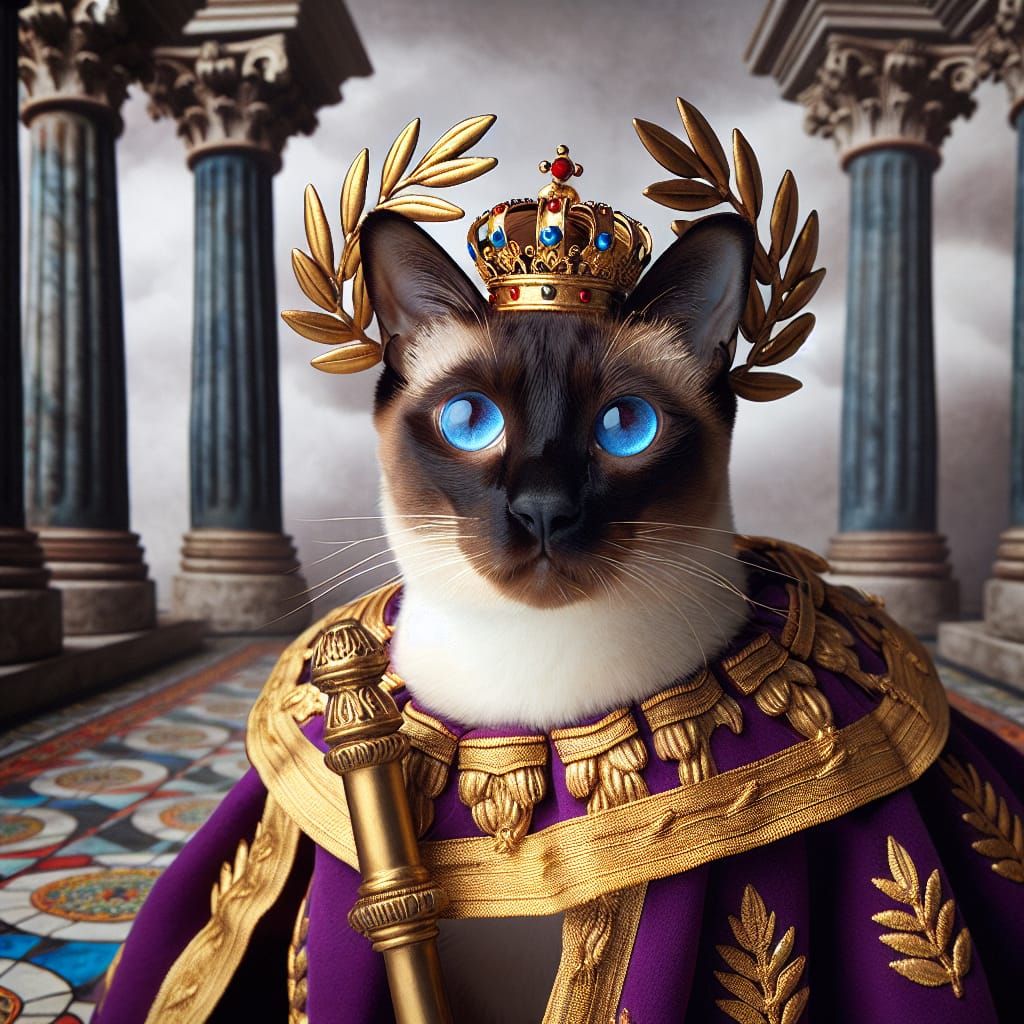 Siamese Cat Dressed as Roman Emperor