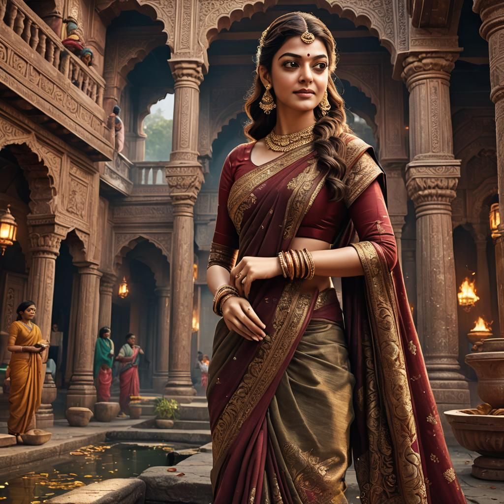 Kajal Aggarwal in Saree: Detailed Digital Art