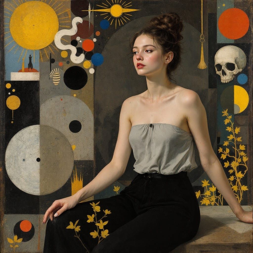 Symbolic Dance of Life and Death in Vibrant Colors