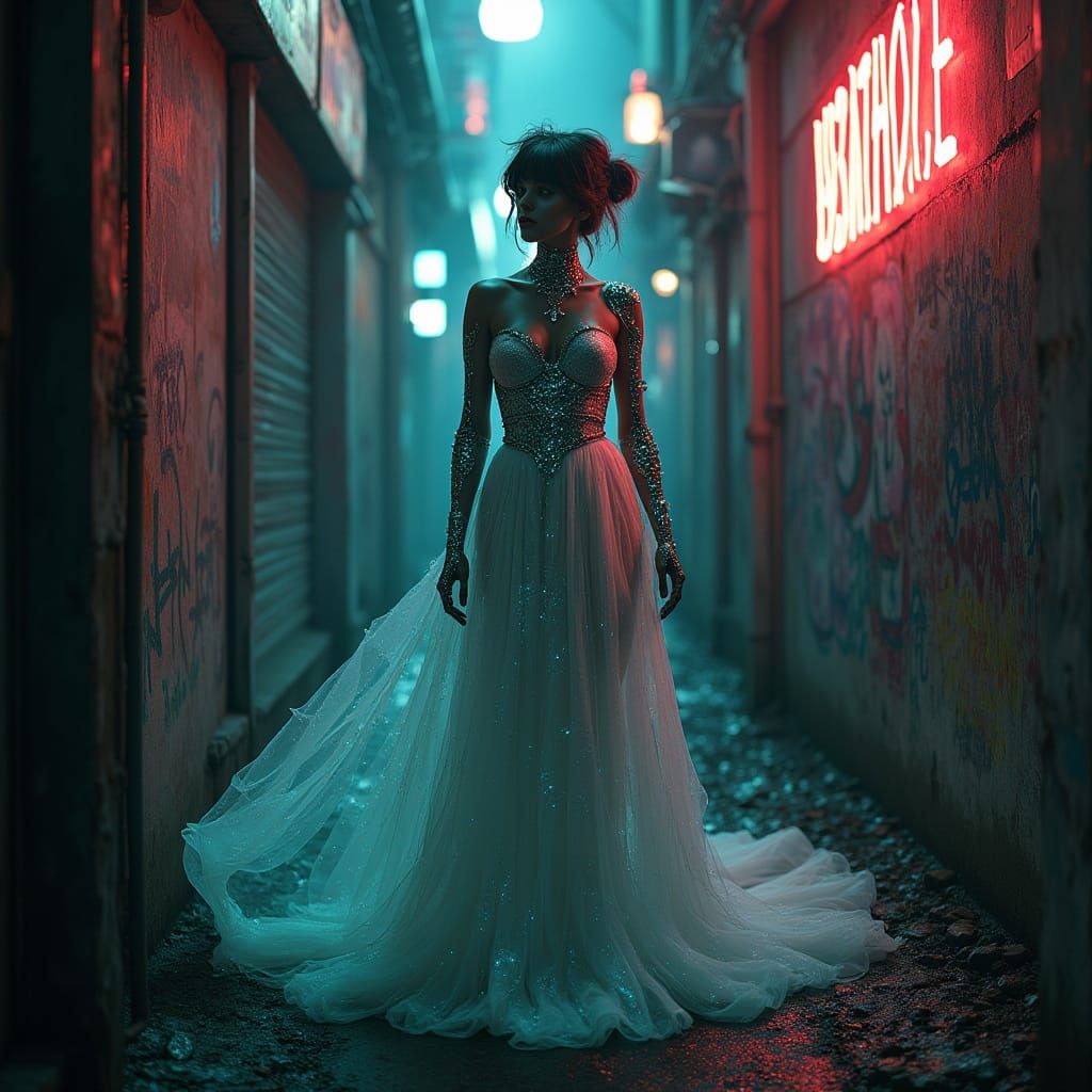 Androgynous Cyborg in Art Nouveau Cyberpunk Style