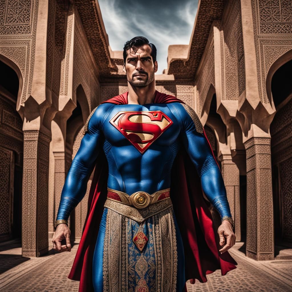 Superman in Traditional Moroccan Dress, Hyperrealistic