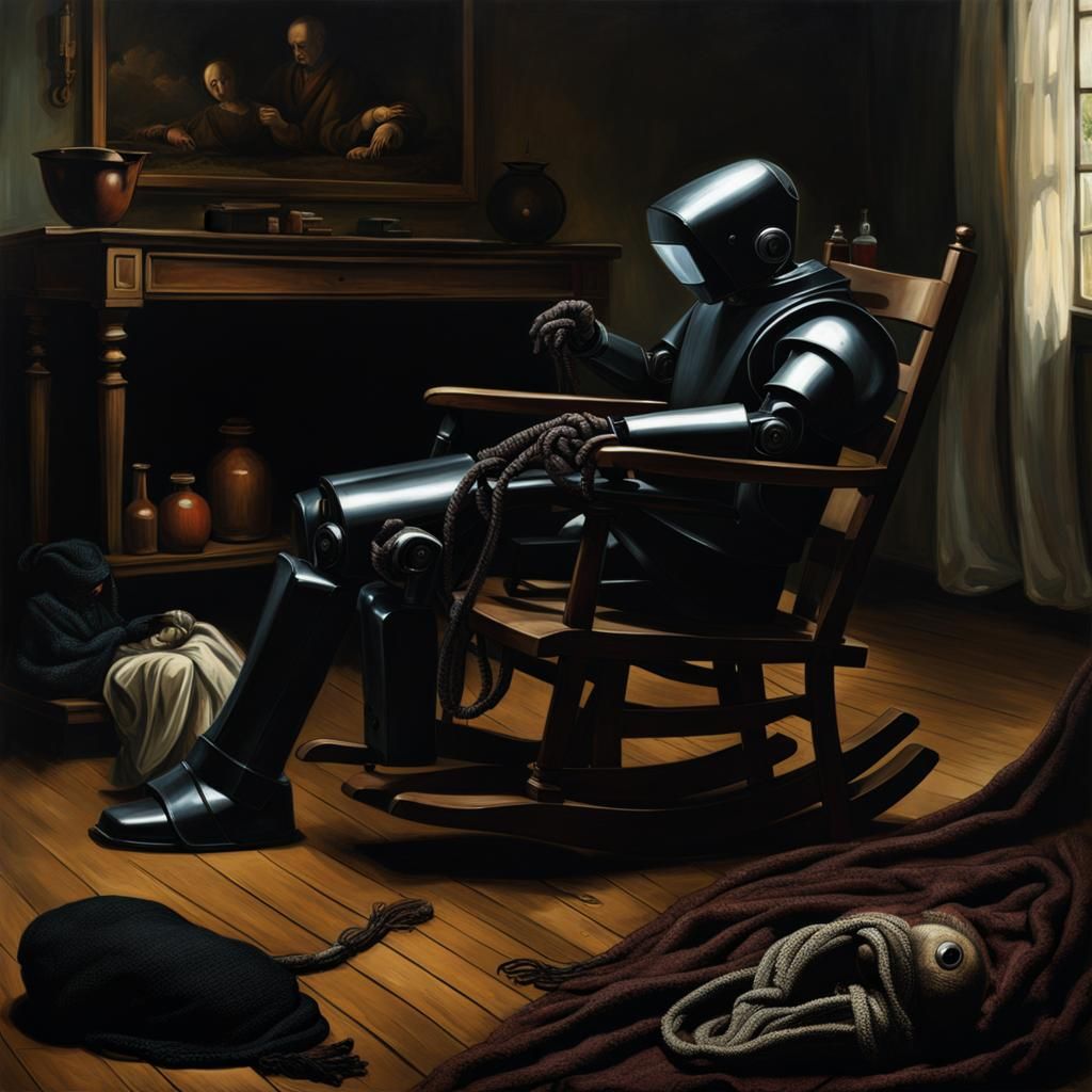 Robots in Ominous Scene, Baroque Style