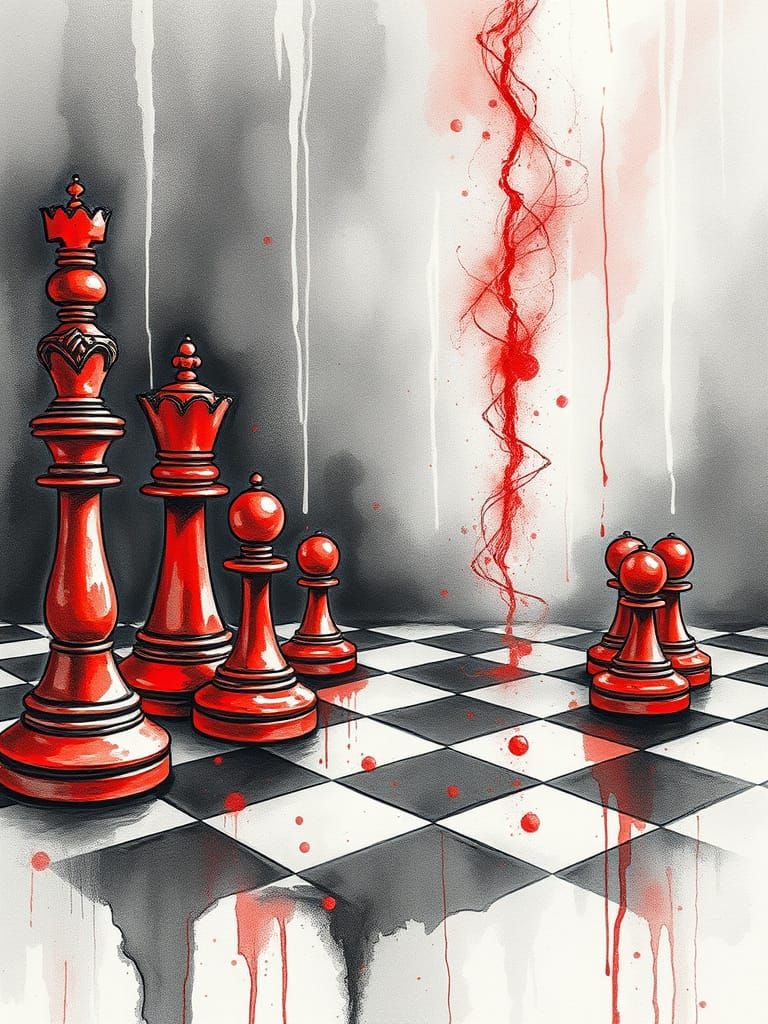 Impasto Chess Queen in Grayscale Cascade