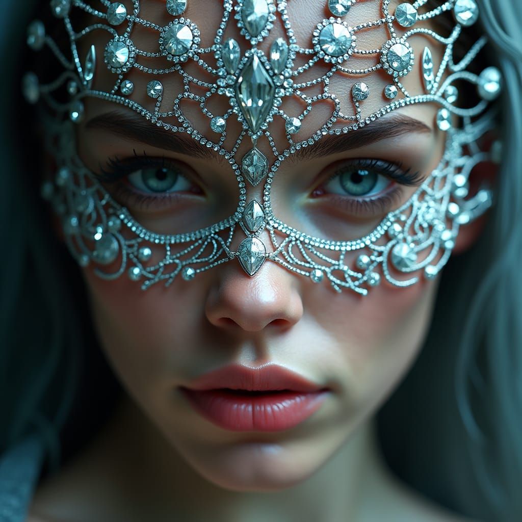 Cyberpunk Woman's Face with Diamond Lattice