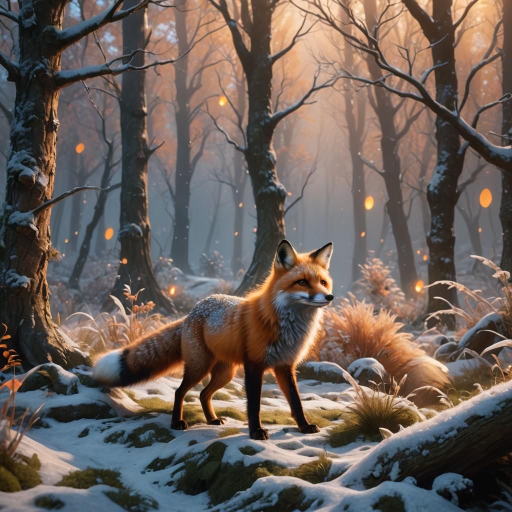 Whimsical Orange Fox in Forest: Fantasy Concept Art