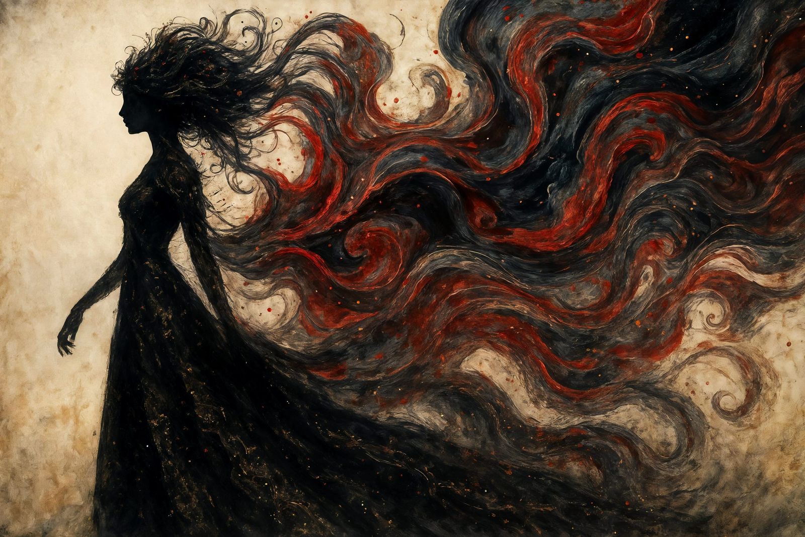 Ethereal Fusion: Woman and Abstract Spirals in Digital Paint...