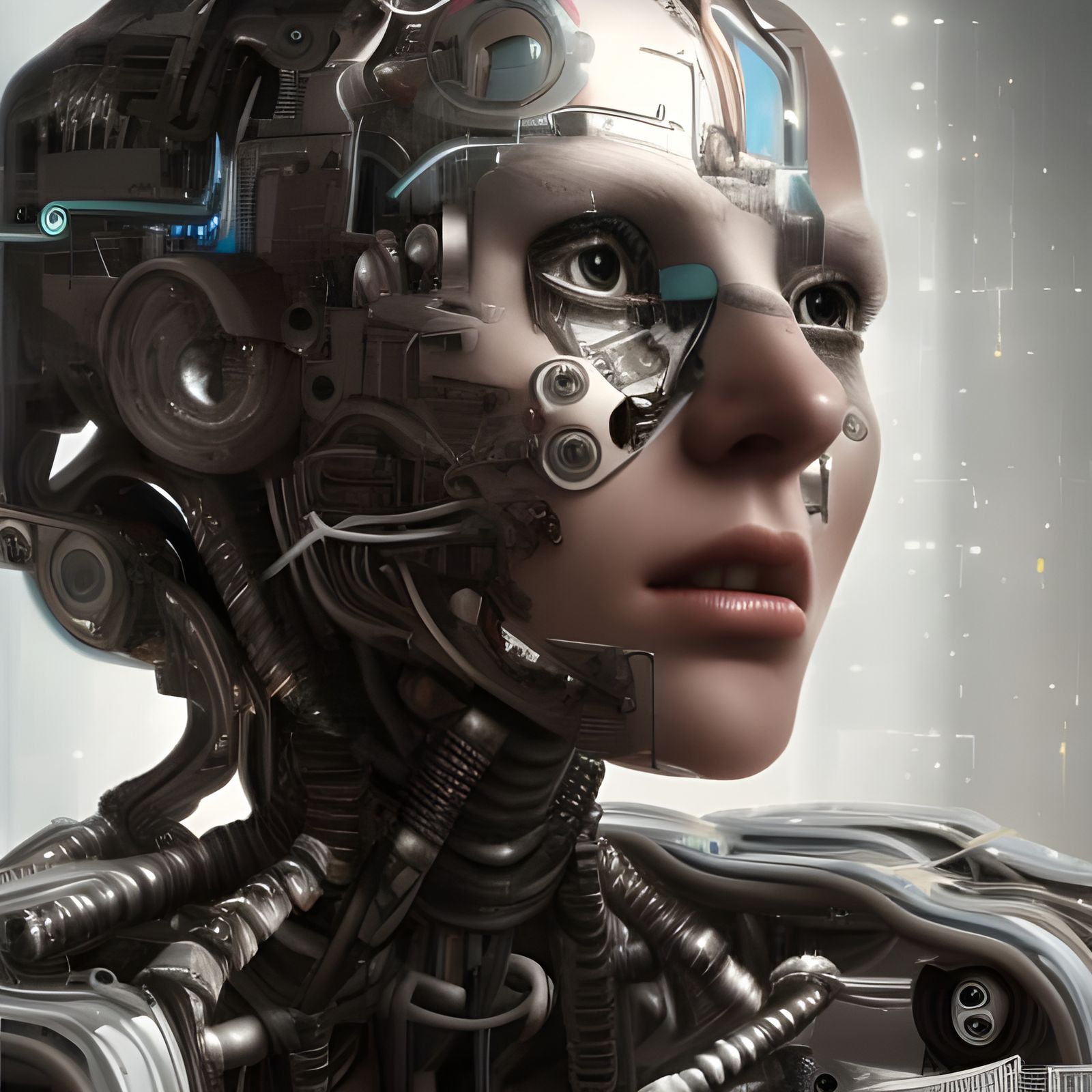 Cyberpunk Cyborg: Hyper-Detailed Chrome Robot Girl