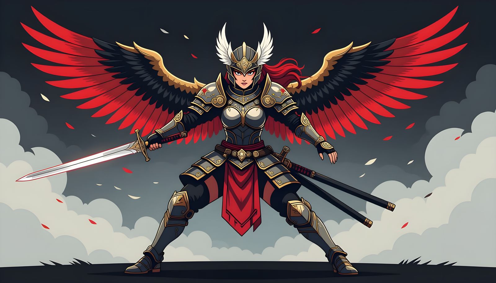 Red Vector Fighter Girl with Sword