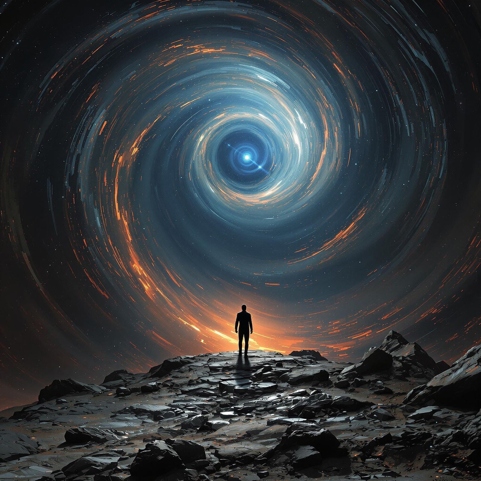 Galactic Figure Stands at the Edge of a Desolate Vortex