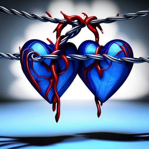Barbed Wire Hearts Entwined: A Sad 3D Rendering