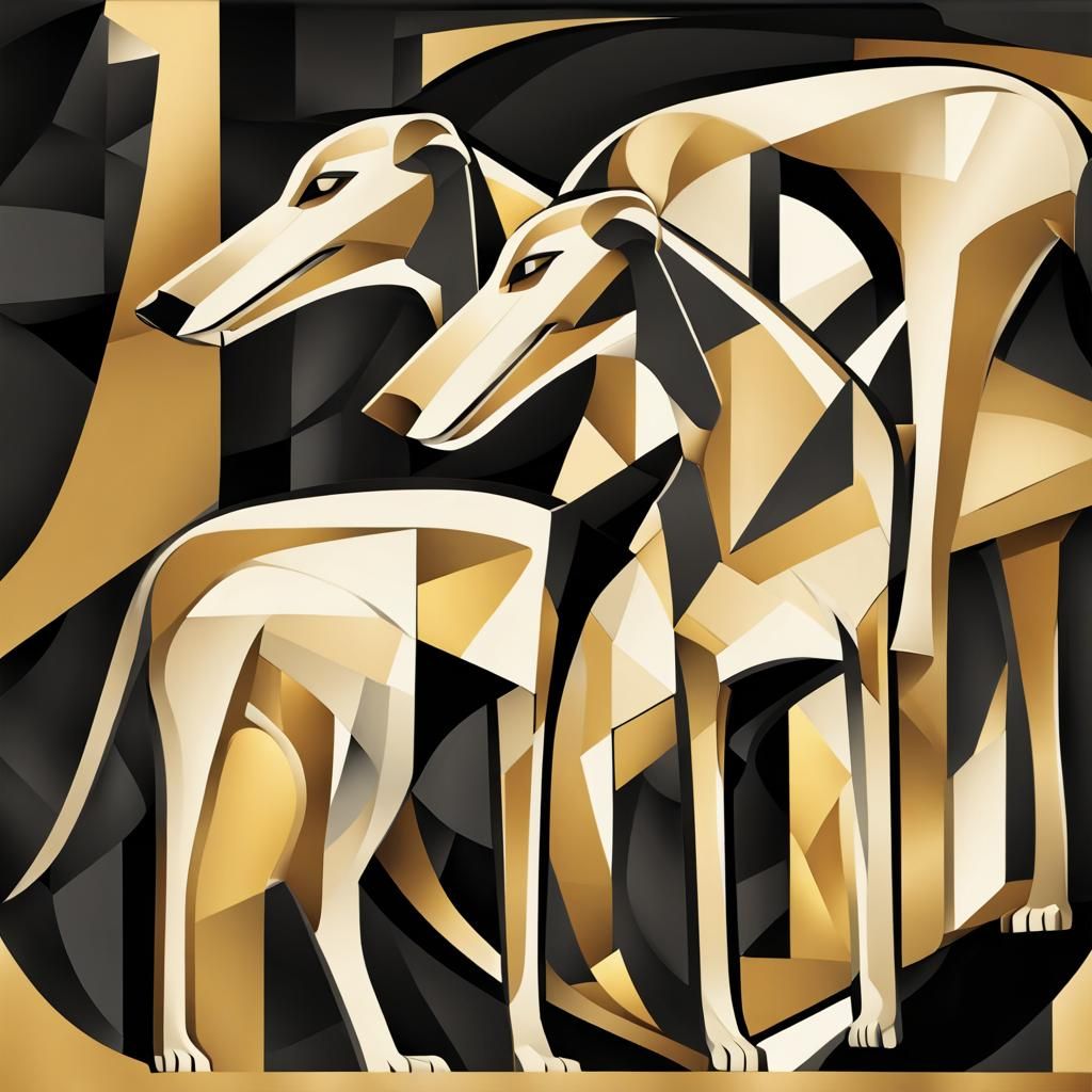 Art Deco Greyhounds in Geometric Fauvism Style