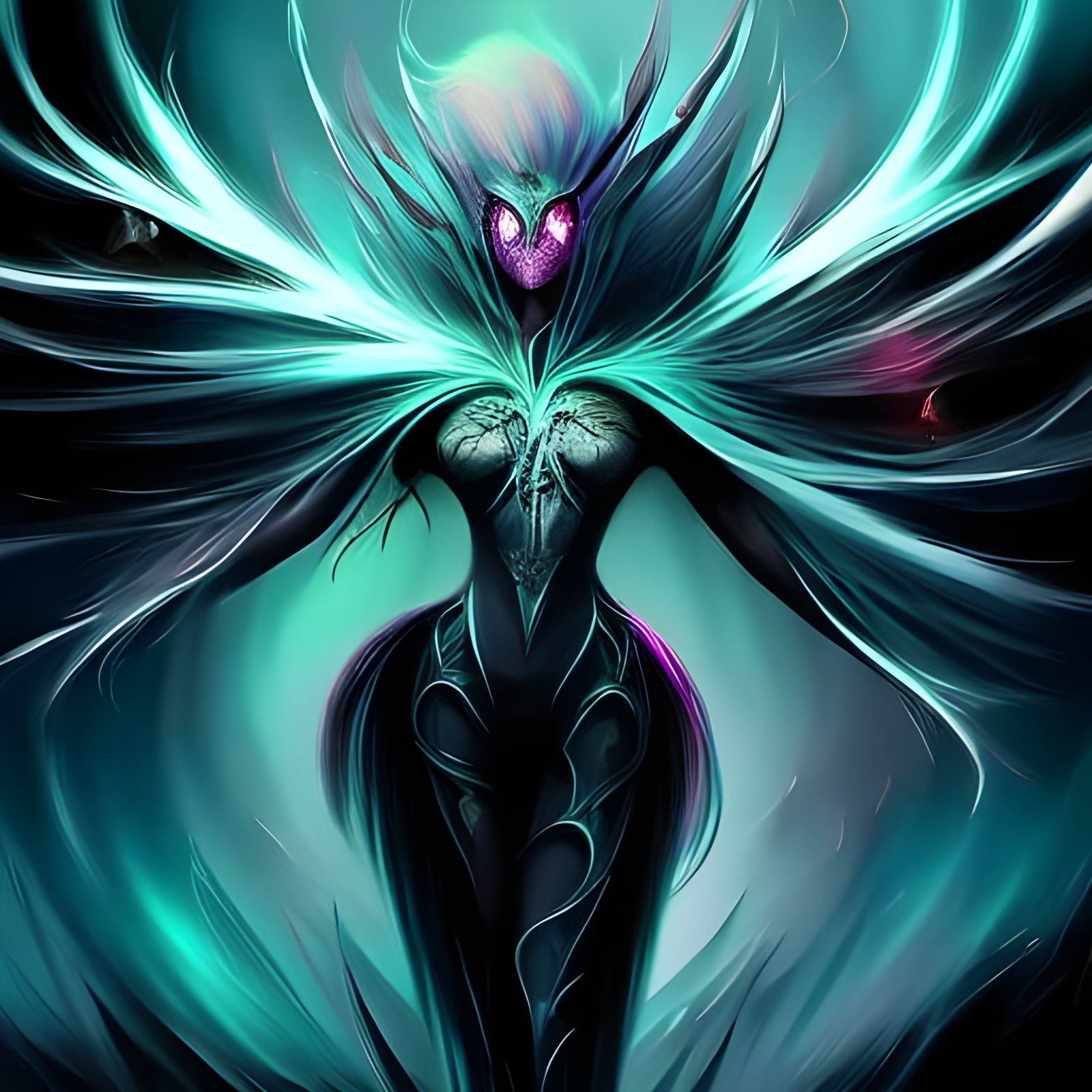 Cyan-Haired Raven Woman Concept Art