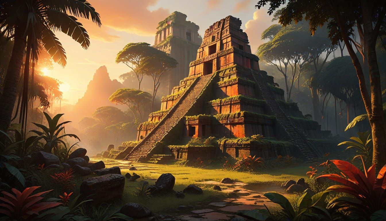 Mystical Mayan Ruins Glow at Sunset