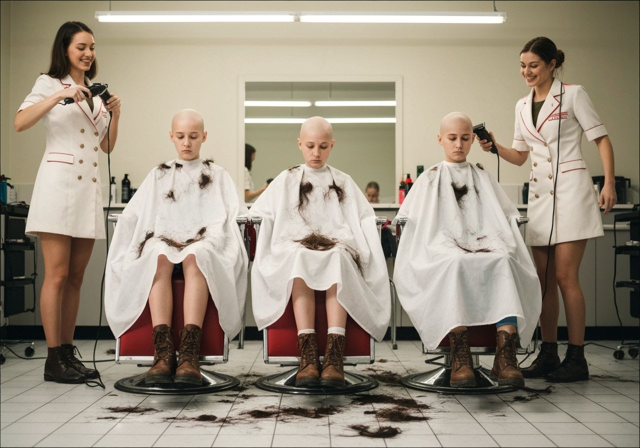 Sad Girls in Hair Salon with Barber Chairs