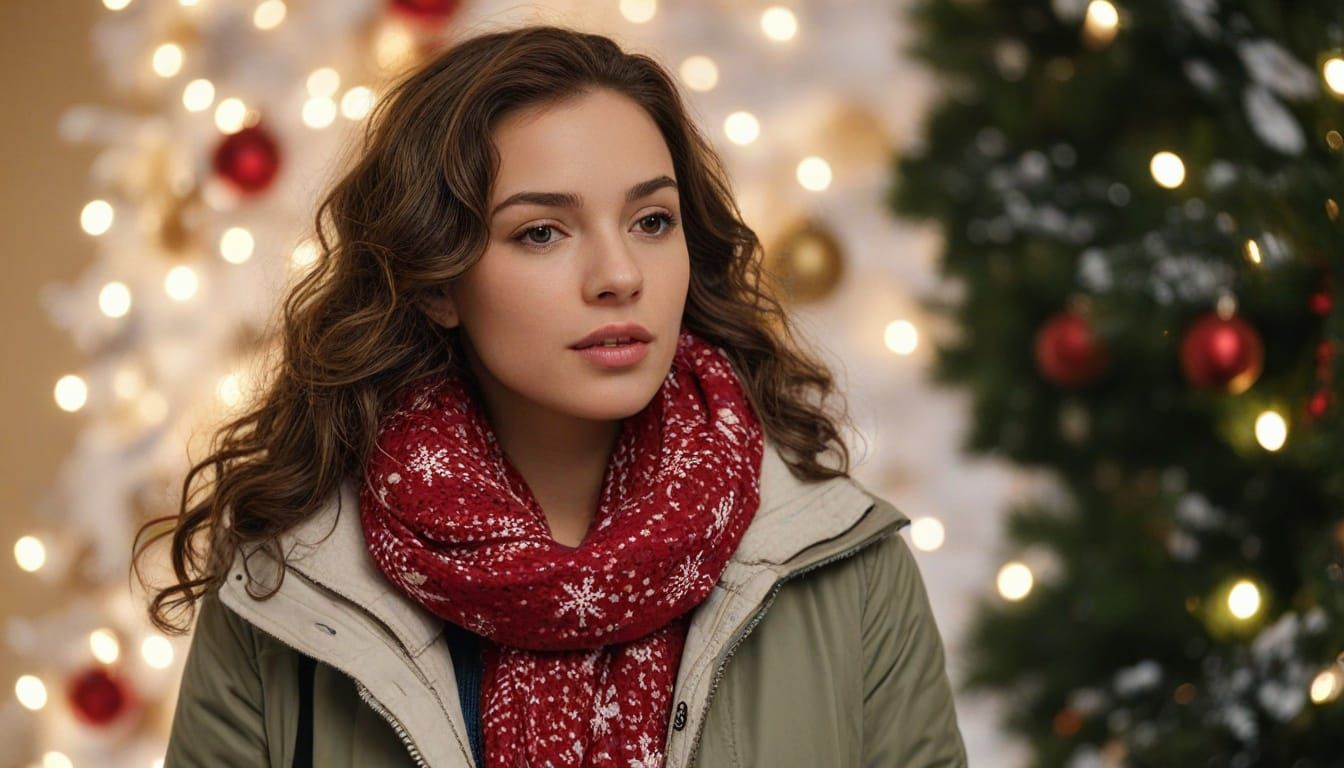Festive Woman in Winter Wonderland: Realistic Photography