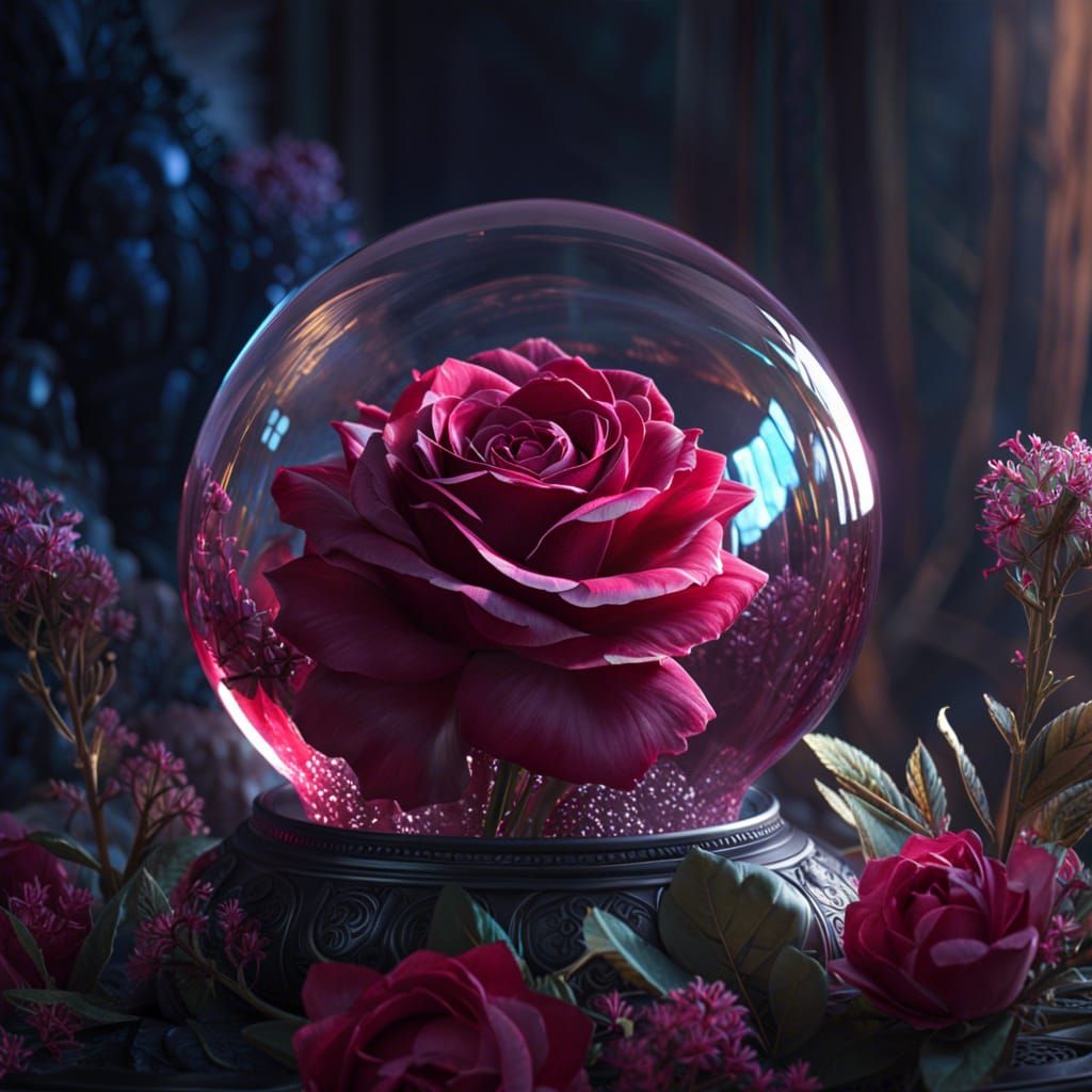 Icy Crystal Rose Globe in Dark Fantasy Style
