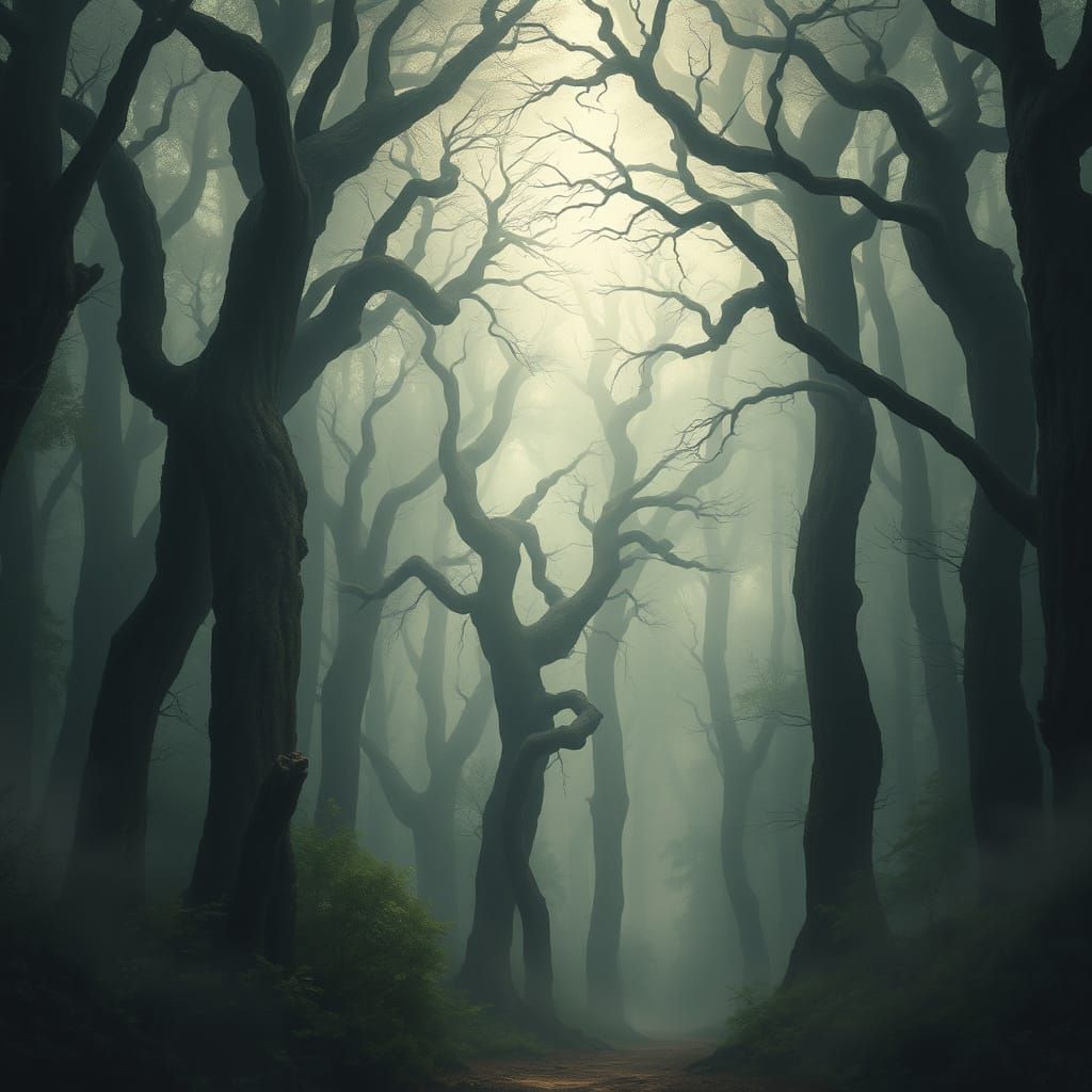 Ancient Forest Cathedral in Pearlescent Fog